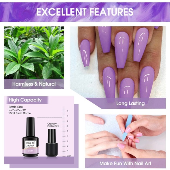 Gel Nail Polish Set 15ML 6 Pastel Colors Soak Off Nail Art Designs - Picture 3 of 10